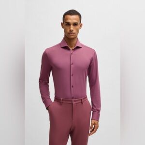 Hugo Boss NWT Performance Shirt Mens XL Pink Long-sleeve Slim Jersey